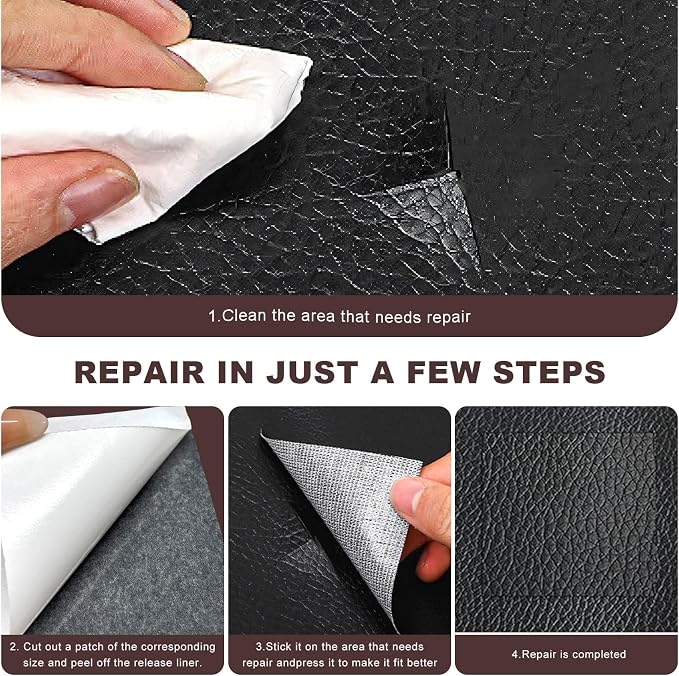 2 PCS PU Leather Patch for Car Seat Repair, 8 × 4 Inch Waterproof Auto Upholstery Cuttable Patches, Self-Adhesive Seat Leather Tape Portable Repair Kit for Vehicles (Gray)