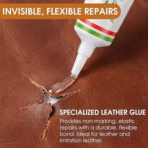 Leather Glue, 60g High Strength Special Leather Adhesive Clear Flexible Craft Repair Waterproof for Sofas, Car Seats, Purses (2 Pack)