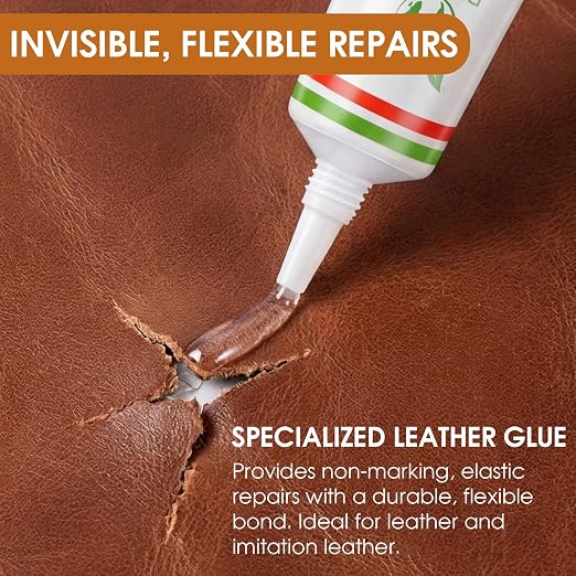 Leather Glue, 60g High Strength Special Leather Adhesive Clear Flexible Craft Repair Waterproof for Sofas, Car Seats, Purses (1 Pack)