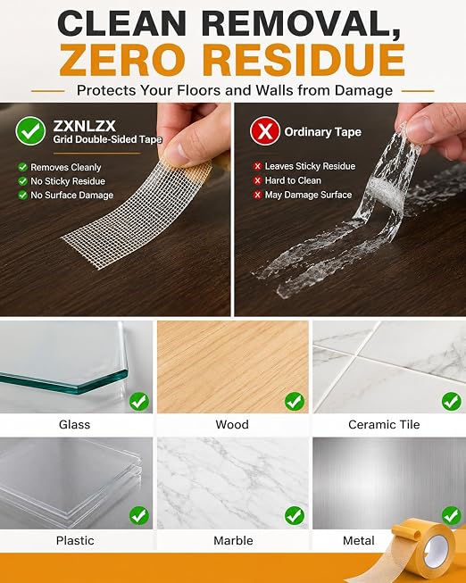 Grid Double-Sided Tape, Heavy Duty Waterproof Mesh Magic Tape Tear-Resistant Hight Adhesion Removable No Residue for Curtains, Carpets, Crafts and Home Repairs(5 meters-1pc,30 mm)