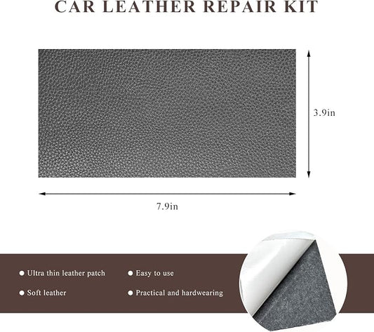 2 PCS Leather Repair Patch Tape, 4 x 8 Inch Waterproof PU Leather Repair Tape for Car Seat, Self-Adhesive Patch Kit for Repairing Couch Chairs Furniture, Car Accessories (Gray)