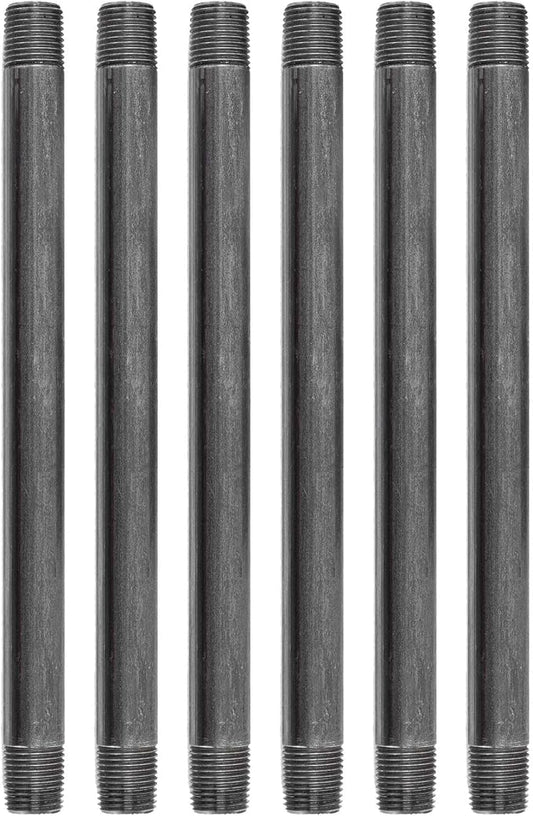 PIPE DÉCOR 1/2” x 11” Malleable Cast Iron Pipe Nipple, Pre-Cut Connectors, Industrial Steel Grey Fits Standard Half Inch Black Threaded Pipes Nipples and Fittings, Build Vintage DIY Furniture, 6 Pack