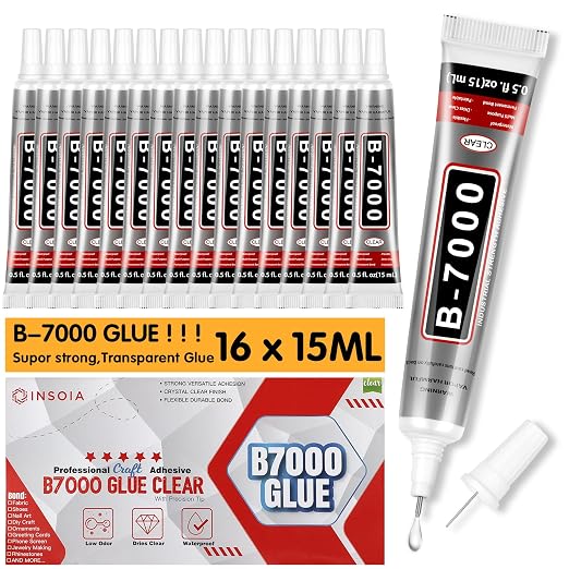 16 PCS 15ml B7000 Rhinestone Glue Clear – Super Glues for Bedazzling with Precision Tip, Quick Dry No Trace Flexible Adhesive for Jewelry Making, Nail Art, Fabric, Shoe, DIY Craft & Phone Repair