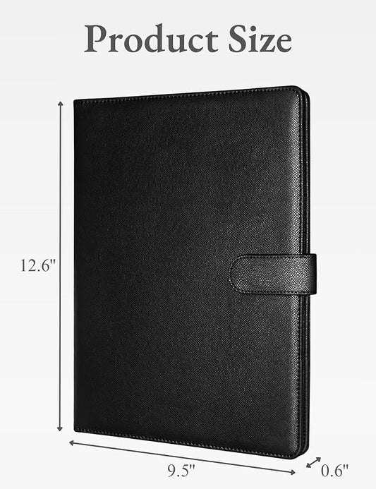 Mymazn Padfolio, Portfolio Folder, Legal Pad Holder, Resume Folder | Faux Leather Binder with Document Organizer, Business Card Holder, Letter-Size Notepad for Interview, Men & Women, Black