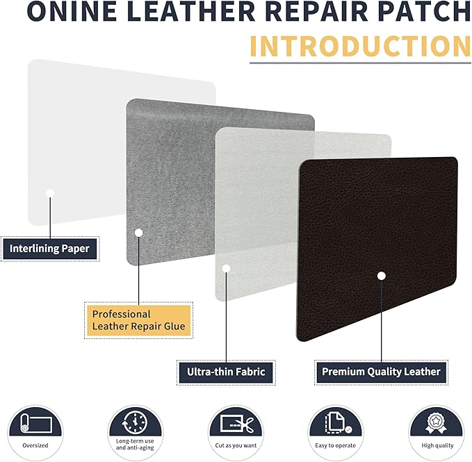 ONine Leather Repair Patch，Leather Repair Tape, 16 x 48 inches Leather Repair Patch for Furniture,Vinyl Repair kit，Leather Couch Patch，for Sofas, Furniture, car Seats(Black Brown)