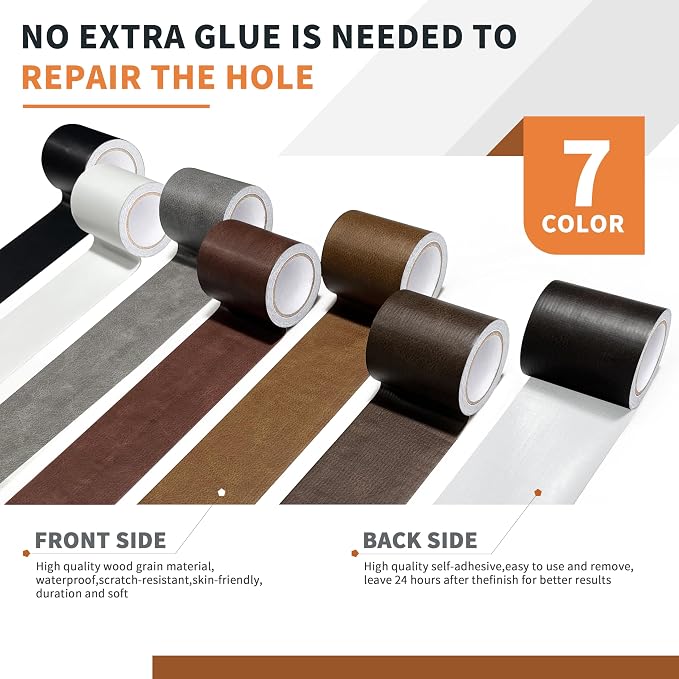 Azbour Leather Repair Tape Patch, 2.4''x15' Super Adhesive, Self-Adhesive Leather Patch for Restoration and Refurbishment of Sofas, Car Seats, Furniture, Vinyl Furniture, Chairs.（Gray）