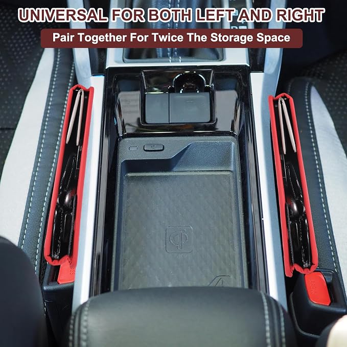 HARFINGTON 2pcs Car Seat Gap Filler Organizer 11.5 x 8 x 2.1 Inch Leather Universal Car Organizer Storage Box Between Seat and Console for Phone Sunglasses Keys, Coffee