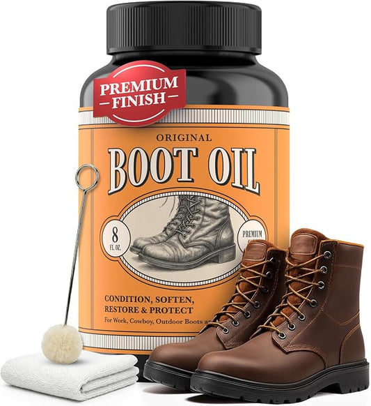 Leather Boot Oil for Work & Cowboy Boots – Deep-Conditioning Formula, Restore and Protects Dry, Cracked Leather Boots & Shoes