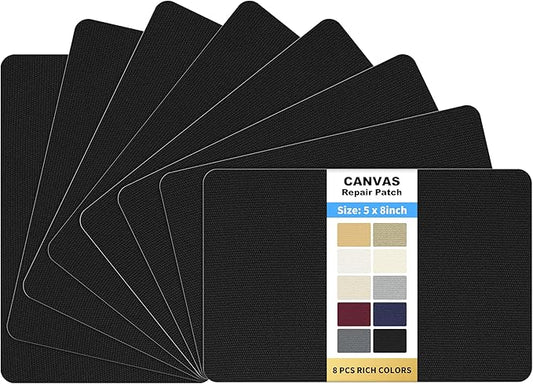 KING MOUNTAIN Canvas Repair Patch 5×8 Inch 8 Pcs Self-Adhesive Waterproof Fabric Patch for Sofas, Tents, Furniture,Tote Bags, Car Seats (Black)