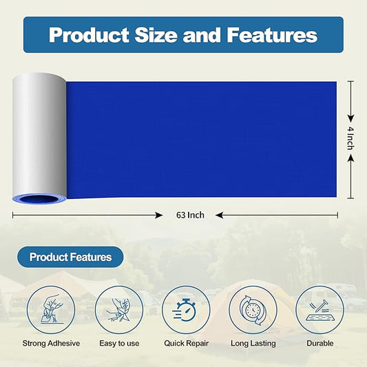 KING MOUNTAIN Self Adhesive Nylon Fabric Repair Tape, 4×63 Inches, Quick Down Jacket Repair Patch, Waterproof Outdoor Gear Patch Kit for Tent,Backpacks,Umbrella, Gloves, Sleeping Bag (Blue)