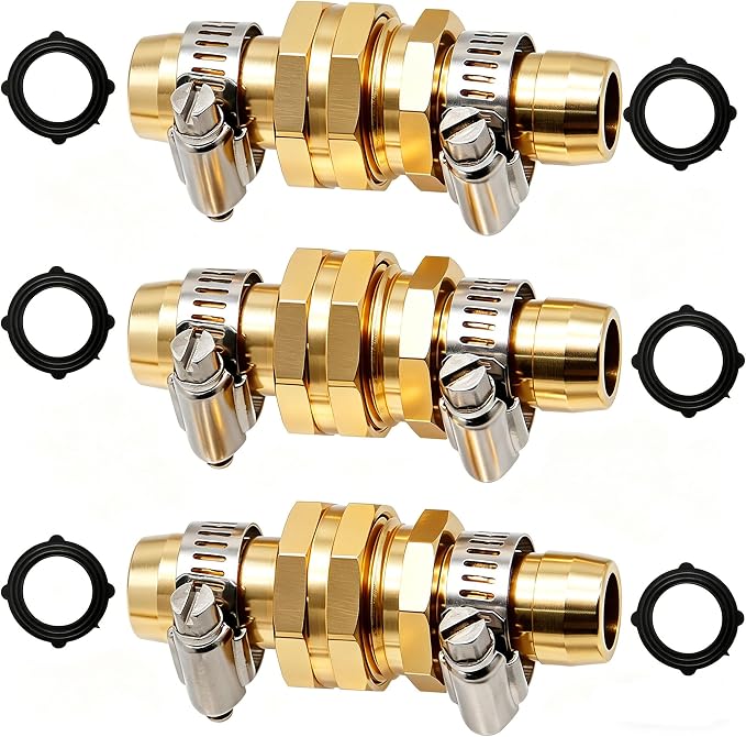 Triumpeek Garden Hose Repair Connector with Clamps | Set of 3 Aluminum Water Hose End Replacement Fit for 3/4" and 5/8" Garden Hose Fittings