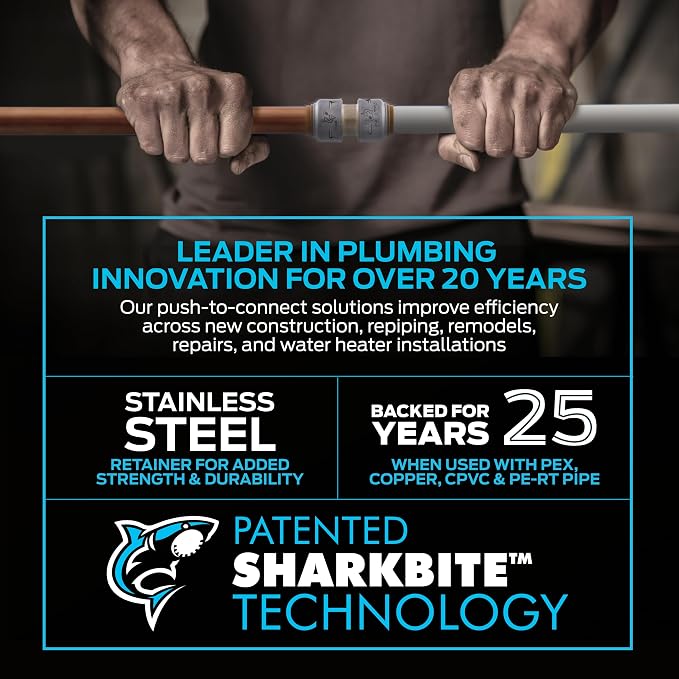 SharkBite Max 1/2 Inch Slip Coupling, Push to Connect Brass Plumbing Fitting, PEX Pipe, Copper, CPVC, PE-RT, HDPE, UR3008A