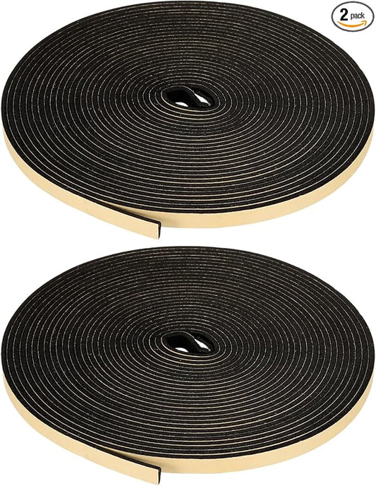 PATIKIL Foam Insulation Tape, 2Pcs 1/2" W x 1/8" t x 32.8FT Self Adhesive Weather Stripping Door Seal Strip for Door Window Air Conditioning, Black