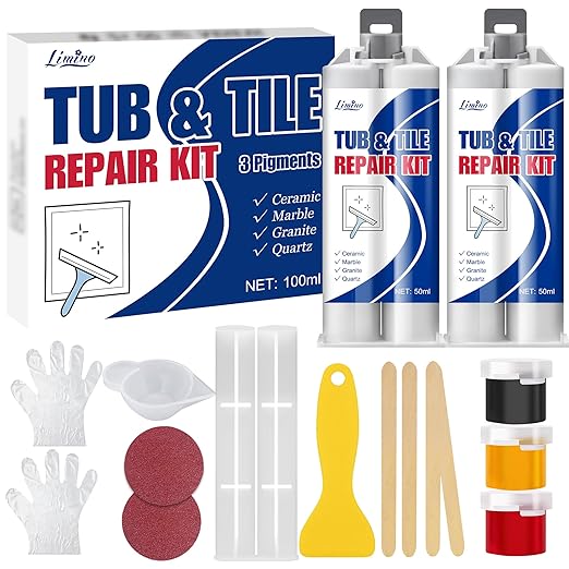 Tile Repair Kit - Porcelain Repair Kit for Repairing Scratches, Chips, Dents, Hole on Bathtub and Shower Tray, Ceramic Repair Filler for Acrylic, Fiberglass, Perfect Restoration of Marble Countertop