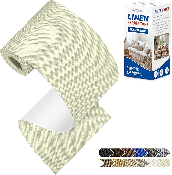 KING MOUNTAIN Linen Repair Patches, Self-Adhesive Fabric Patches, 4 X 63 inch Extra Size, Multi Color, Can be Used for Sofa Repair (Beige2.0)