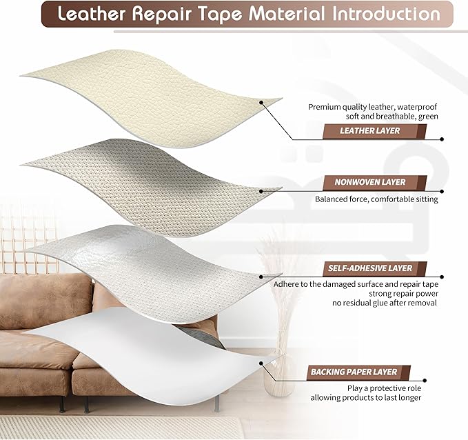 KING MOUNTAIN Leather Repair Patch,16 x 60 Inches self Adhesive Leather Repair Tape for Damaged Leather Furniture, Sofa Seating,Car Seats, Leather Goods(Beige White)