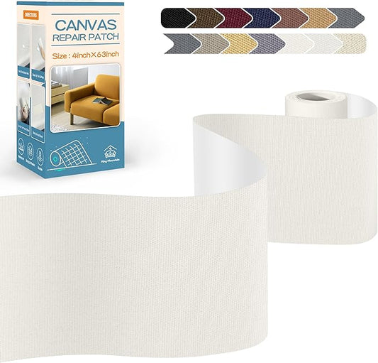 KING MOUNTAIN Canvas Repair Tape,Outdoor Gear Patch, 4×63 Inches,Waterproof,Self-Adhesive for Repairing Boat Covers,Sun Shades,Sofas,Tents,Lounge Chairs,Awnings (Off White)