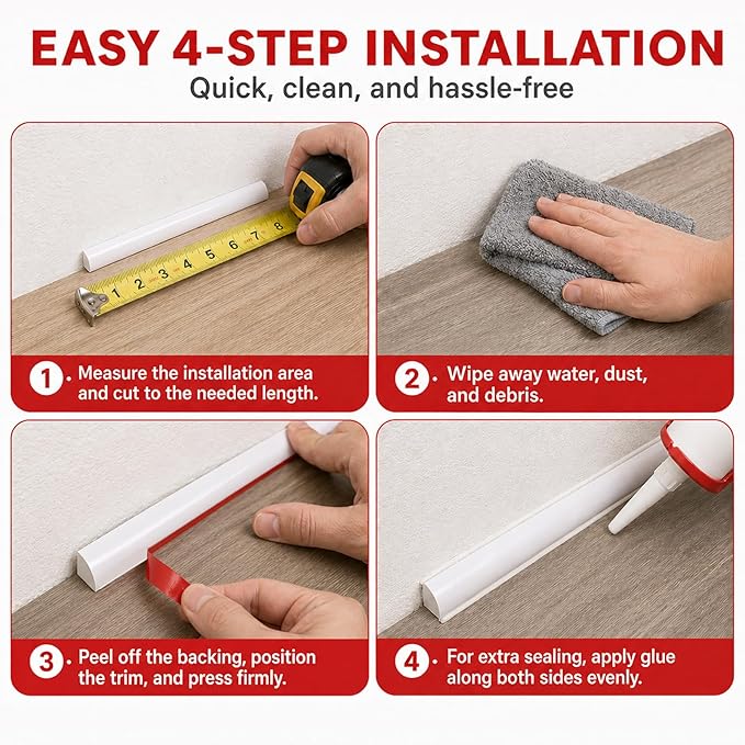 0.25" x 0.25" Mini Quarter Round Molding,20FT Self Adhesive Flexible Trim for Small Gaps, Countertop Wall Seam, Window Sill, Desk & Cabinet Edge, Peel and Stick Finishing Strip