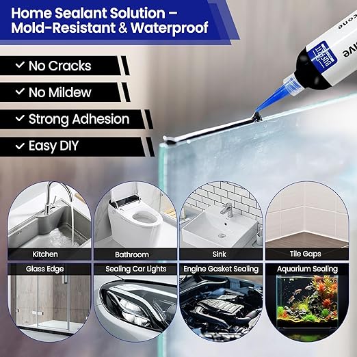 Silicone Sealant RTV 100% Silicone Waterproof Sealant – All-Purpose Caulk for Car, Kitchen, Window, Bathroom, Door – High Strength, Anti-Shrink & Crack (White, 30g/1oz)