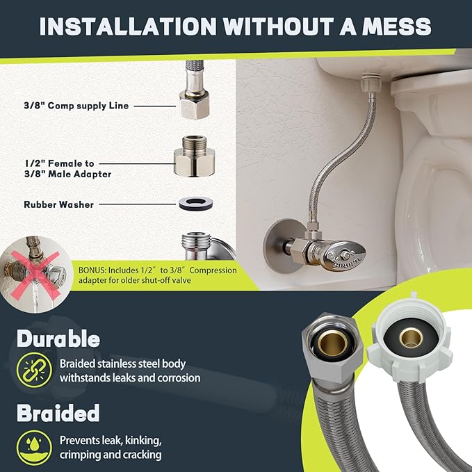 boeemi Toilet Flange Repair Kit with Elastic Wax Ring & 16" Water Supply Line, TF03-RI All-in-One Toilet Installation Kit (with Sealing Caulk Tape)