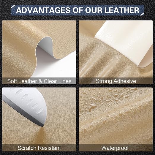 OAZ Leather Repair Kit for Furniture 4"x 63" Leather Tape Repair Patch Self Adhesive Sofa Vinyl Repair Patch Kit for Car Seat,Couch,Boat Seat,Chair - Khaki