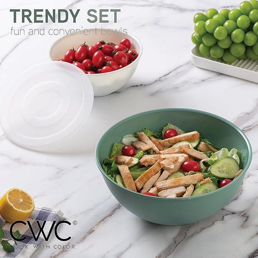 COOK WITH COLOR Mixing Bowls with Lids - 12 Piece Plastic Nesting Bowls Set includes 6 Prep Bowls and 6 Lids, Microwave Safe Mixing Bowl Set, Sage