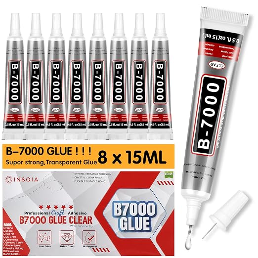 8 PCS 15ml B7000 Rhinestone Glue Clear – Super Glues for Bedazzling with Precision Tip, Quick Dry No Trace Flexible Adhesive for Jewelry Making, Nail Art, Fabric, Shoe, DIY Craft & Phone Repair