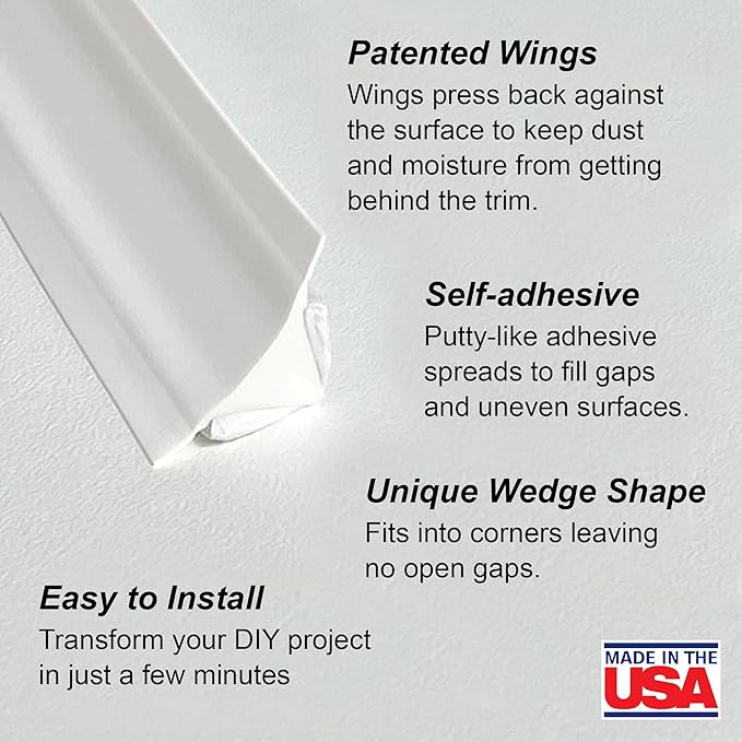 InstaTrim The Original Flexible Trim - 50ft White 3/4" Wide Caulk Tape - Adhesive Trim Sealant with Many Uses Including Bathtubs, Sinks, Counters, Floors, Windows, Doors and More - Made in USA