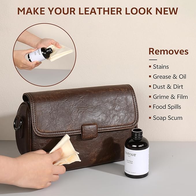 All in one Leather Cleaning Kit,Leather Cleaner and Leather Conditioner,Leather Care kit for Bag,Car seat,Restore Shine,Softens,Removes Stains,Leather Purse Cleaner,Leather Luster