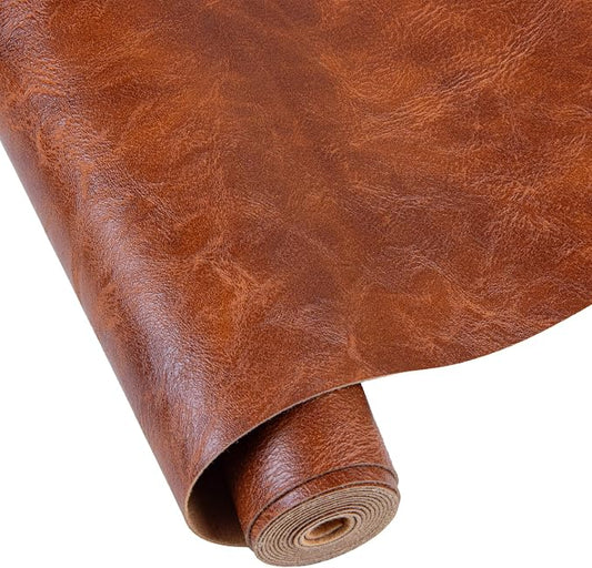 Faux Leather Fabric Sheet, 12 x 54 Inches, Texture Synthetic Material for DIY Crafts, Leather earings,Upholstery, Automotive, Sofa Projects Individual 1/3 Yard Cut (Brown, 1/3 Yard)