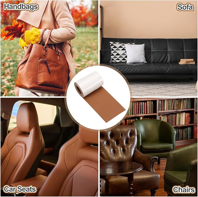 MECCANIXITY Leather Repair Patch 3"x60" Self-Adhesive Leather Vinyl Repair Tape Kit for Furniture Couches Sofa Chair Car Boat Seats Jackets, Light Brown