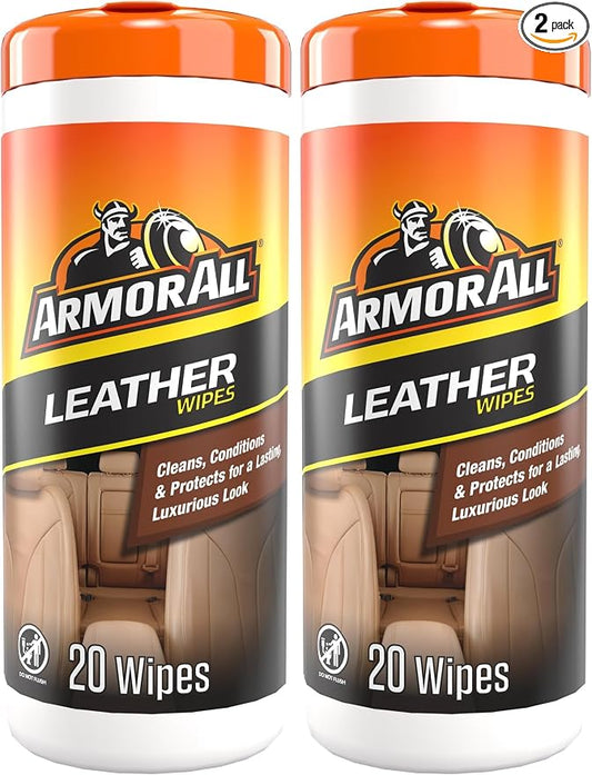 Armor All Interior Cleaner Wipes | For Leather | 20 Count | Pack of 2 | For Vehicles