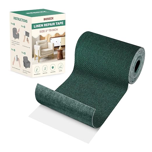 BESEZX Linen Fabric Repair Tape, 3x79 Inch Self Adhesive Repair Patches, Couch Fabric Tape for Furniture, Sofa, Chair, Upholstery.(Green)