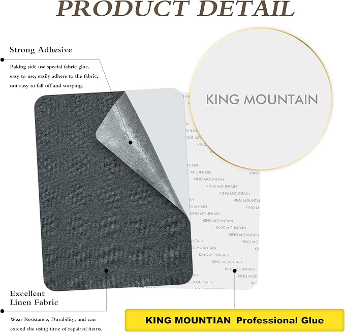 KING MOUNTAIN Fine Linen Repair Patches, Self-Adhesive Linen Fabric Patches, 8X11 inch Extra Size, Multi Color, Can be Used for Linen Sofa Repair (8" x 11"-2PCS,Charcoal Gray)