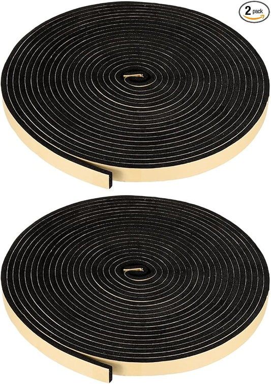 PATIKIL Foam Insulation Tape, 2Pcs 1" W x 1/4" t x 32.8FT Self Adhesive Weather Stripping Door Seal Strip for Door Window Air Conditioning, Black