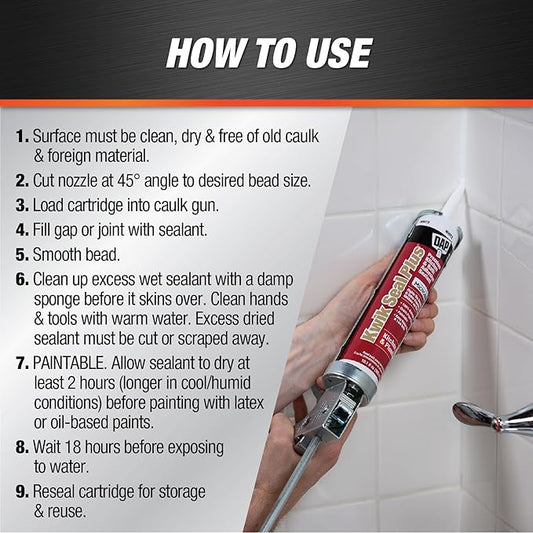 DAP Kwik Seal Plus Kitchen and Bath Adhesive Sealant, White, 10.1 Oz (7079818510)