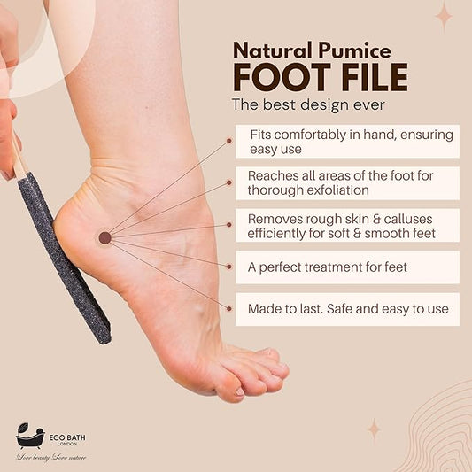 Eco Bath London Natural Pumice Foot File Black Flat - Callus Remover for Feet, Dead Skin Heel Scrubber, Pedicure Foot Care Tool for Cracked Dry Heels, Callus Dead Skin Remover for Women and Men