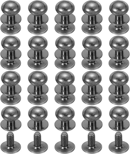 PATIKIL 12 mm Leather Rivets, 20 Sets Ball Head Stud Screw Back Round Head Button Chicago Screw Nipple Stud Rivet for Leather DIY Craft Handbag Belt Repairs, Black
