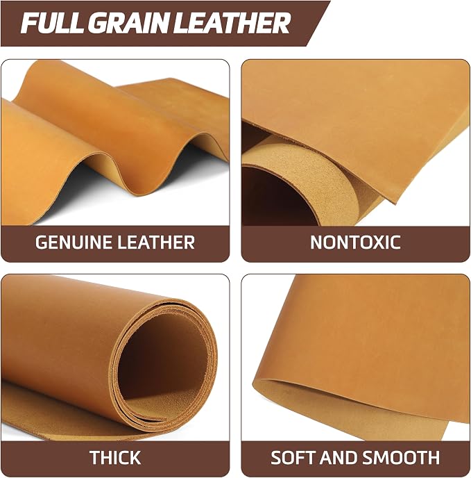 Shkira 12''X24'' Genuine Buckthorn Brown Leather Sheets for Crafts - Square 2.0MM Thick Genuine - Thick Cowhide Pieces Square - Leather Sheet for Arts