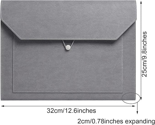 PU Leather A4 File Folder Document Holder 2 Pockets Portfolio Envelope Folder Case with Elastic String 3/4 Inch Expansion (Gray)