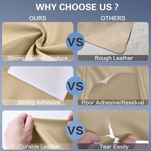 Self Adhesive Leather Repair Patch Kit, 16 in x 63 in Large Vinyl Leather Repair Tape for Furniture, Sofa, Couch, Sofa, Car Seat, Chair Beige