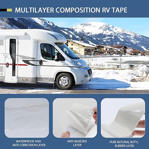 RV Sealant Tape 4 Inch X 50 Foot 1Pack, UV & Weatherproof White RV Roof Tape, Waterproof Seal Tapes Sealant Roofing for Camper Truck Stop Roof Window Boat Sealing Leaks Repair