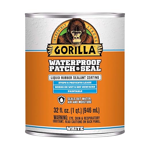 Gorilla Patch & Seal Liquid Rubber Waterproof Sealant, White, 32 Ounce (Pack of 1) - Seals Out Water, Air, and Moisture