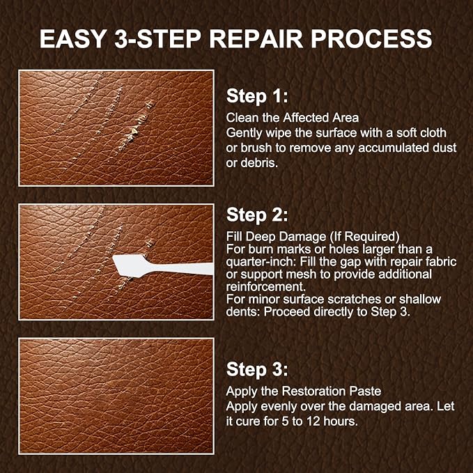 Leather Repair Kit - Restores Faux,Vinyl,Artificial and Real Leather,Sofa,Jacket,Car Seats and Purse.Professional Results,Repairs Burn Holes,Scratches,Tears (Brown)