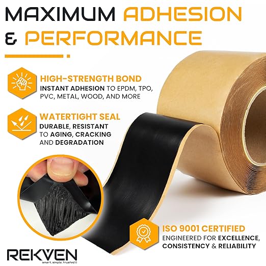 EPDM Rubber Roofing Seam Tape Kit - 30 Feet x 3 Inch - Double Sided Butyl Tape – Black Self Adhesive for Liner Bonding Sealing Repairs – Works with EPDM TPO Hypalon and Other Membranes