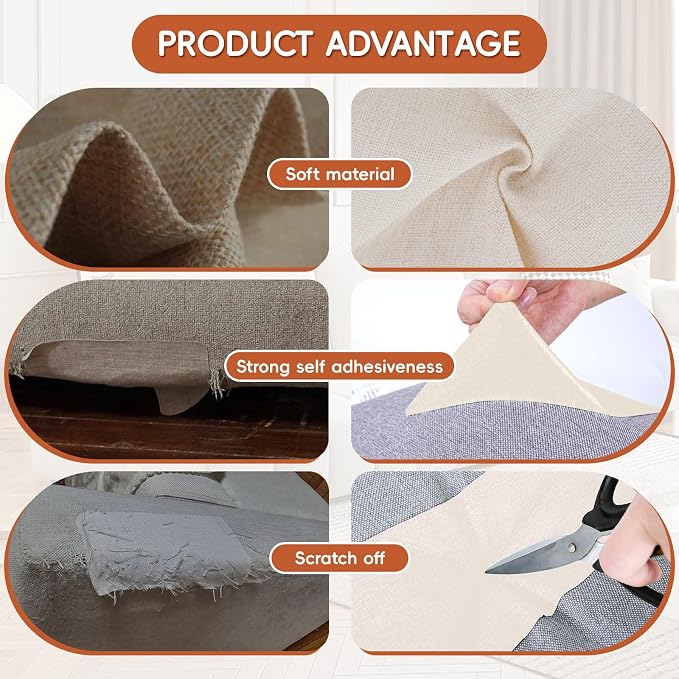 Linen Fabric Repair Tape 4.7x63 Inch, Self Adhesive Couch Patch Repair Fabric Tape for Furniture, Linen Patch Kit for Couch, Carpet, Upholstery, Chair, Sofa, Cushion, Bag (Beige)