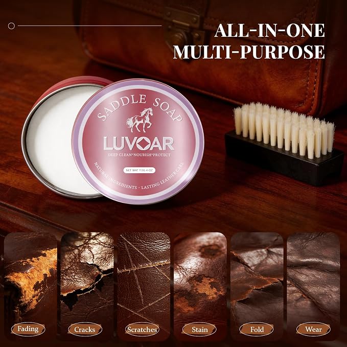 Saddle Soap for Leather 4oz - Premium Leather Cleaner & Conditioner to Clean, Soften, Protect Leather, Ideal for Saddles, Shoes, Couch, Car Seats, Purses & All Leather Products
