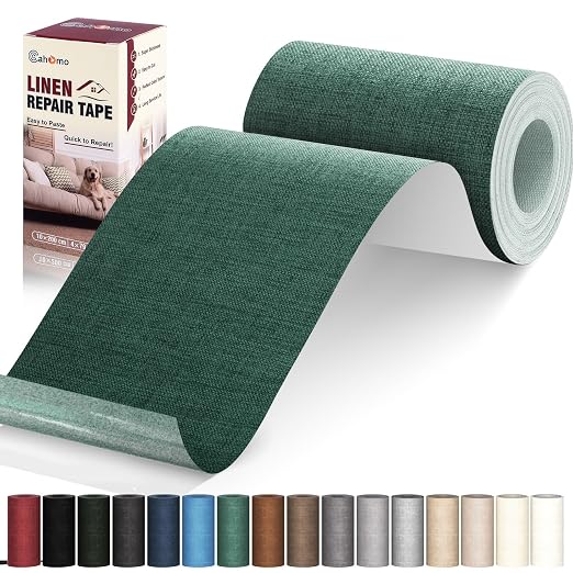 Linen Repair Tape 4x79 inch, Self Adhesive Fabric Patches, Linen Patch Kit for Couch, Fabric Repair Tape for Sofas, Headboards, Chairs, Pillows, Curtains, Couches - Green