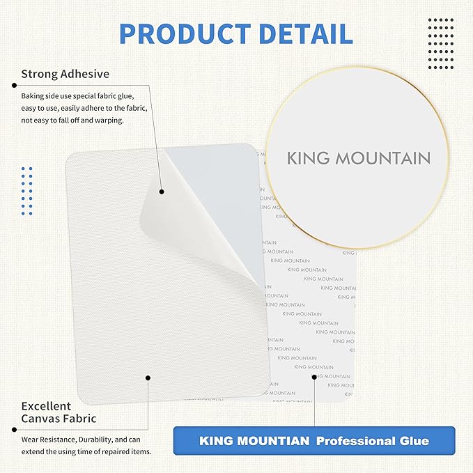 KING MOUNTAIN Canvas Repair Patch 9 x11 Inch 2 Pcs Self-Adhesive Waterproof Fabric Patch for Sofas, Tents, Furniture,Tote Bags, Car Seats (White1.0)