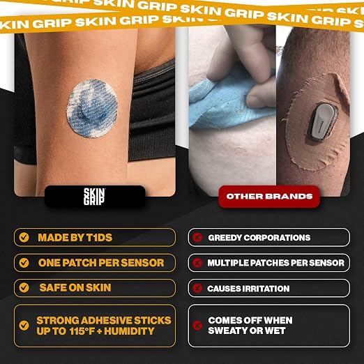 Skin Grip Adhesive Patches Compatible with Dexcom G7 & Stelo CGM – Waterproof & Sweatproof Cover for Continuous Glucose Monitor Sensor, Stays Secure for 10-15 Days – 10 Pack, Classic Pack
